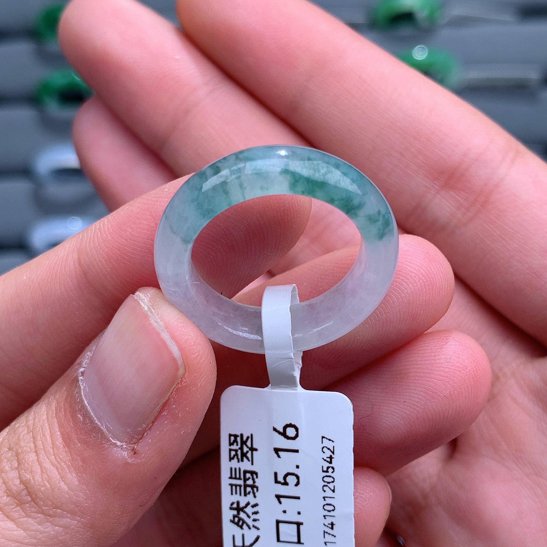 天然缅甸A货翡翠戒指15-16圈口05427