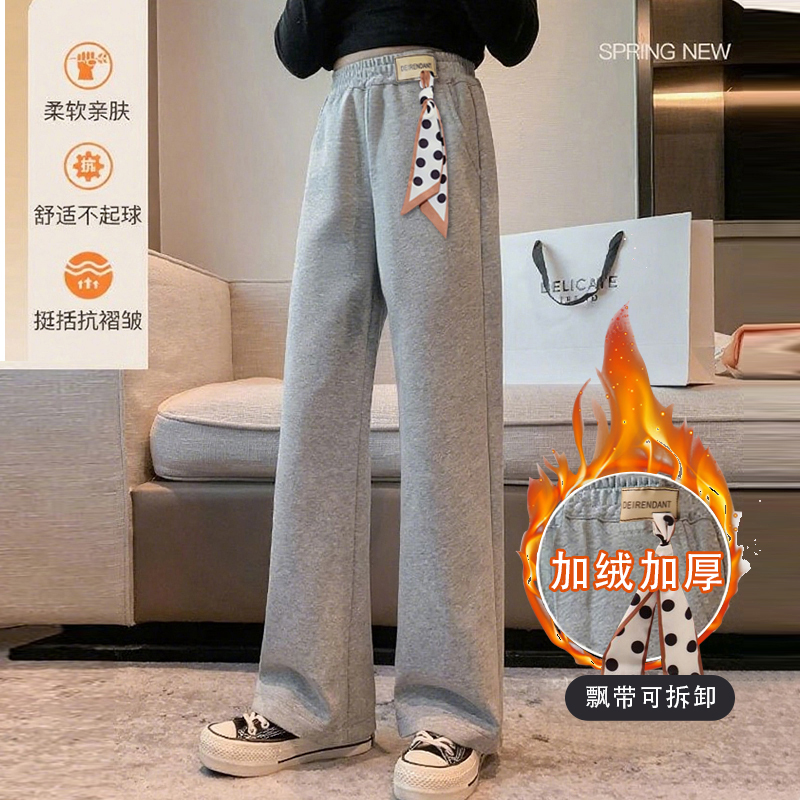 女童加绒裤子秋冬新款中大童休闲阔腿裤洋气炸街卫裤直筒裤春秋款