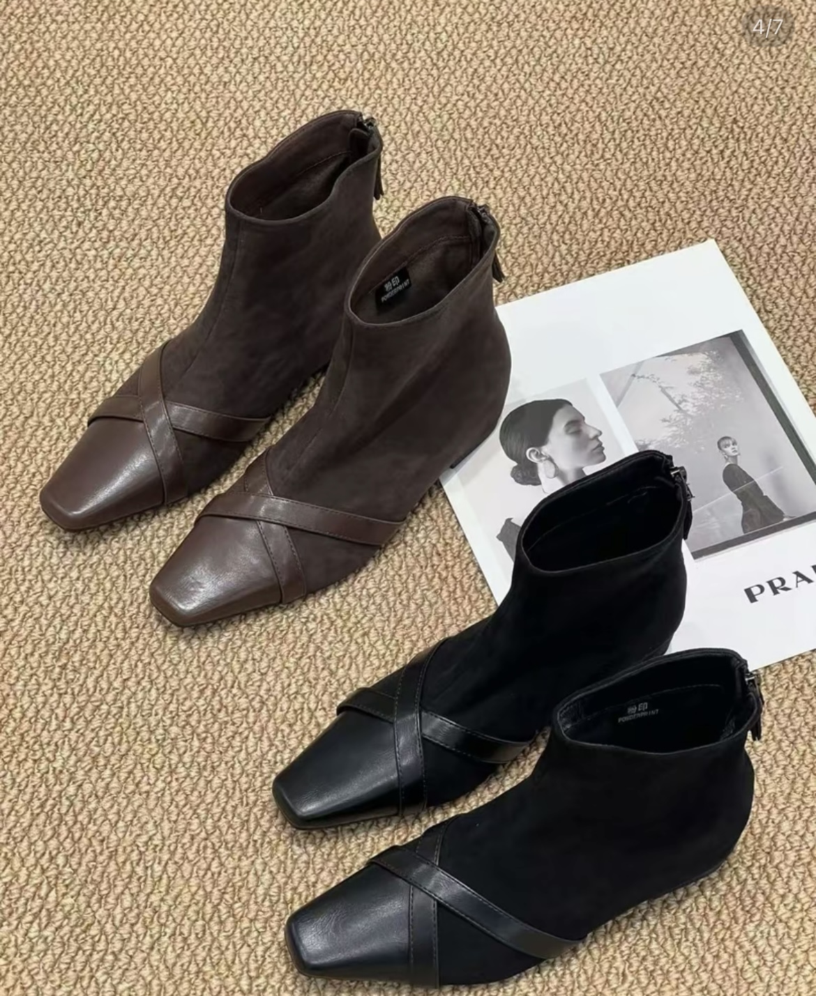 【欧加粒粒】秋季韩版方头绒面拼接时尚气质瘦瘦靴复古鞋 N0305353