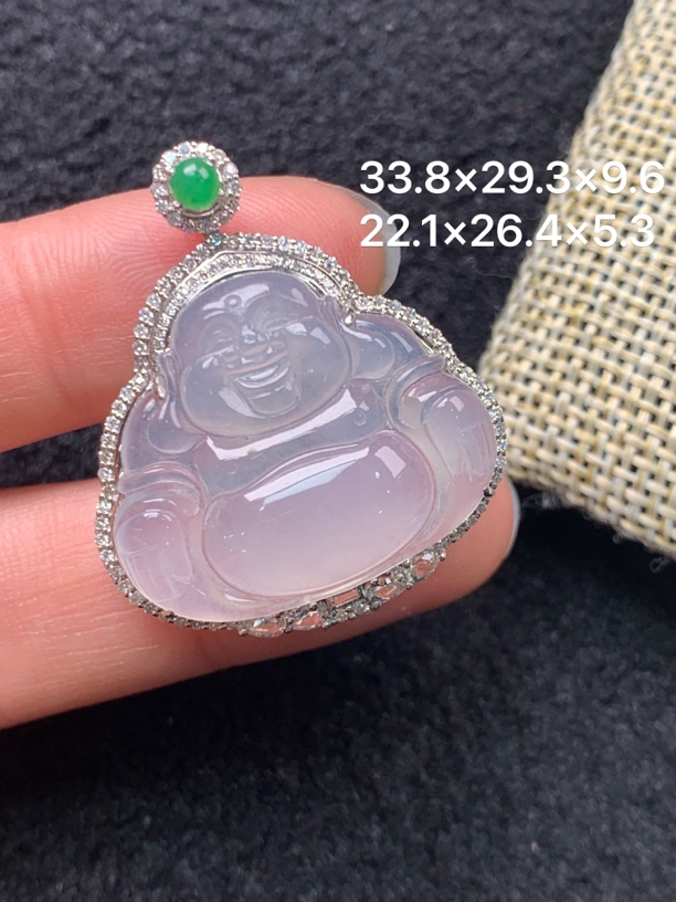 18K金镶嵌天然缅甸翡翠冰种佛公吊坠