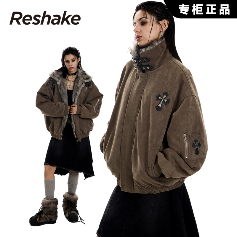 RESAHKEA哥特风座山雕棉衣男女同款潮流高街痞帅保暖宽松棉服外套