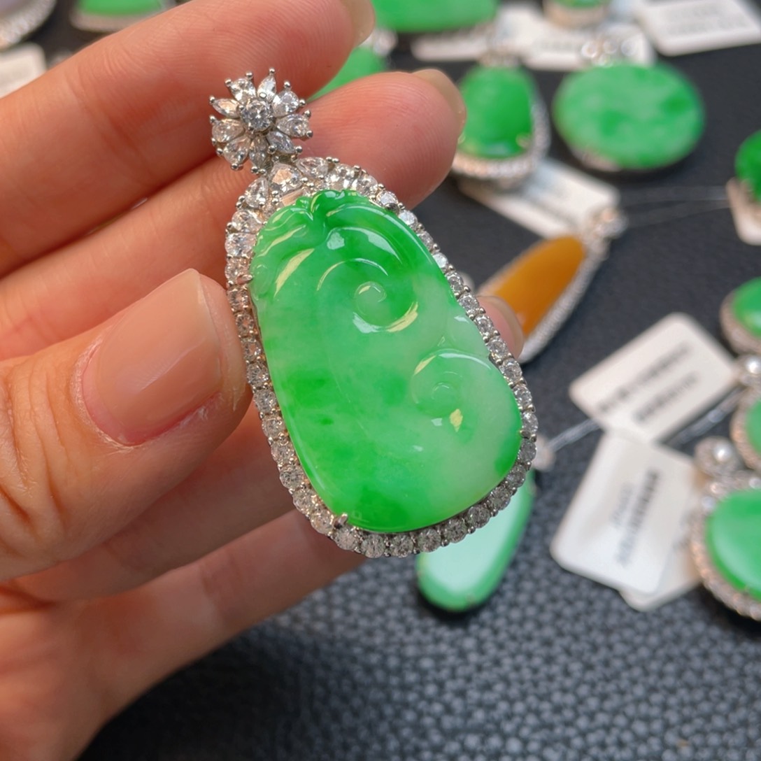 翡翠银S925镶嵌吊坠(不含链)