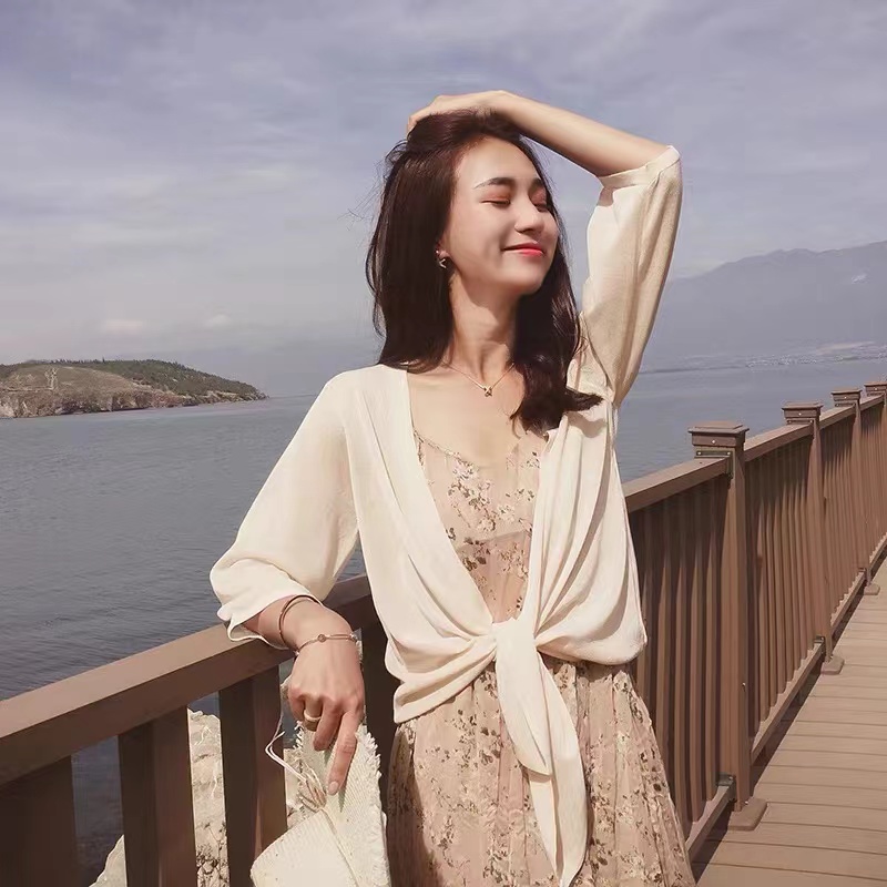 001-120女士冰丝百搭针织衫短款显瘦洋气外套搭配吊带裙空调衫