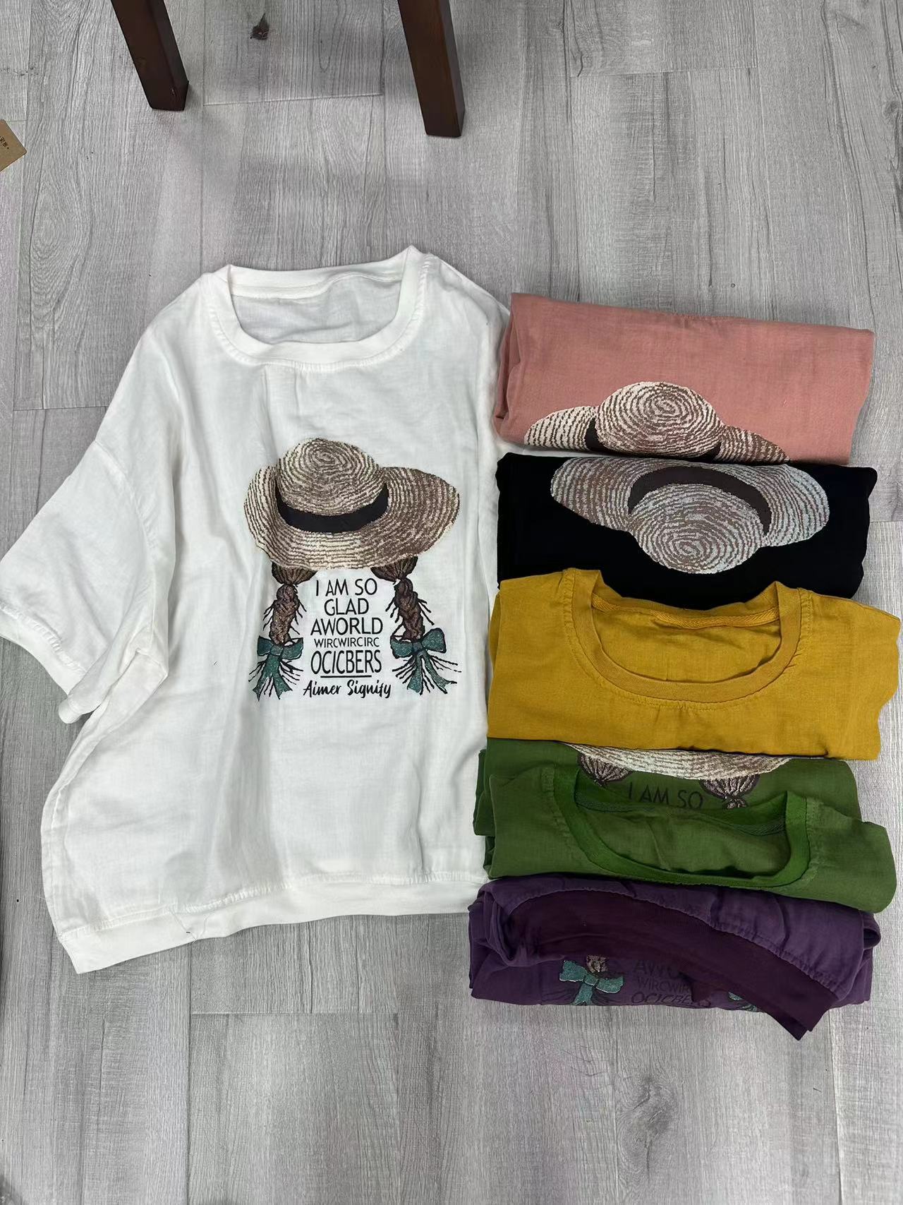 HY   9293帽子辫子英文T恤