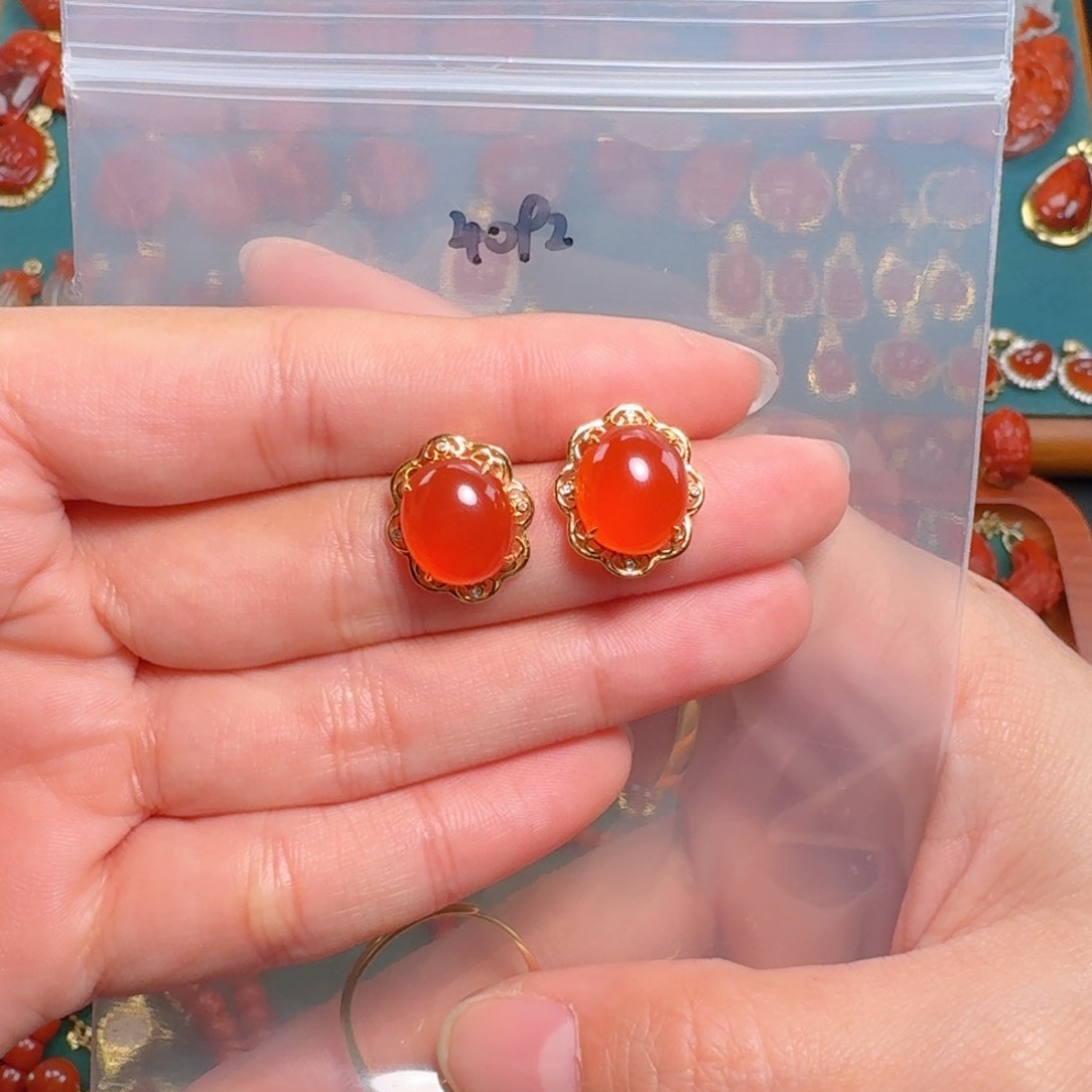 南红玛瑙南红18K金镶嵌行*