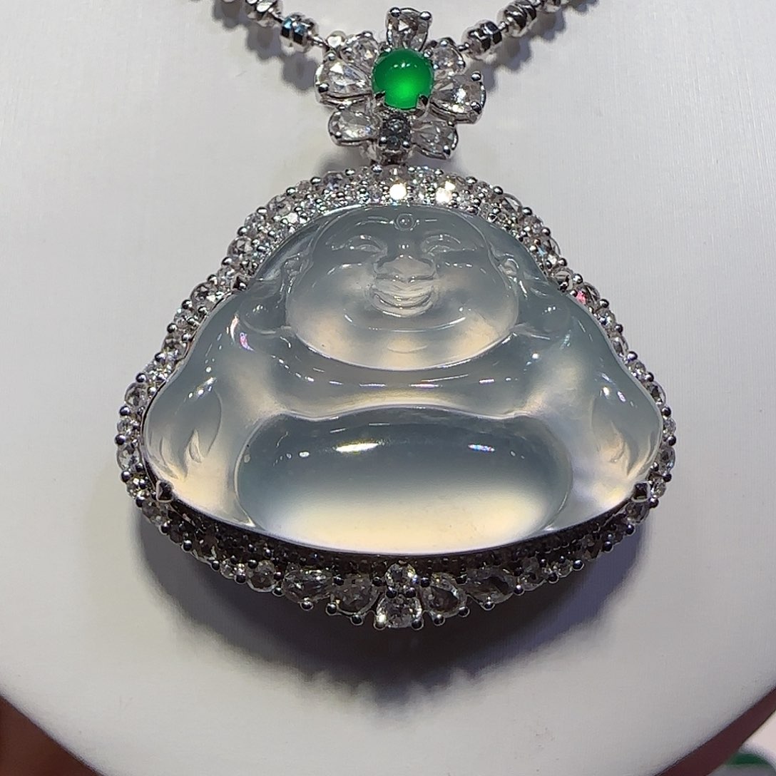 翡翠吊坠(不含链)18K金镶嵌佛公