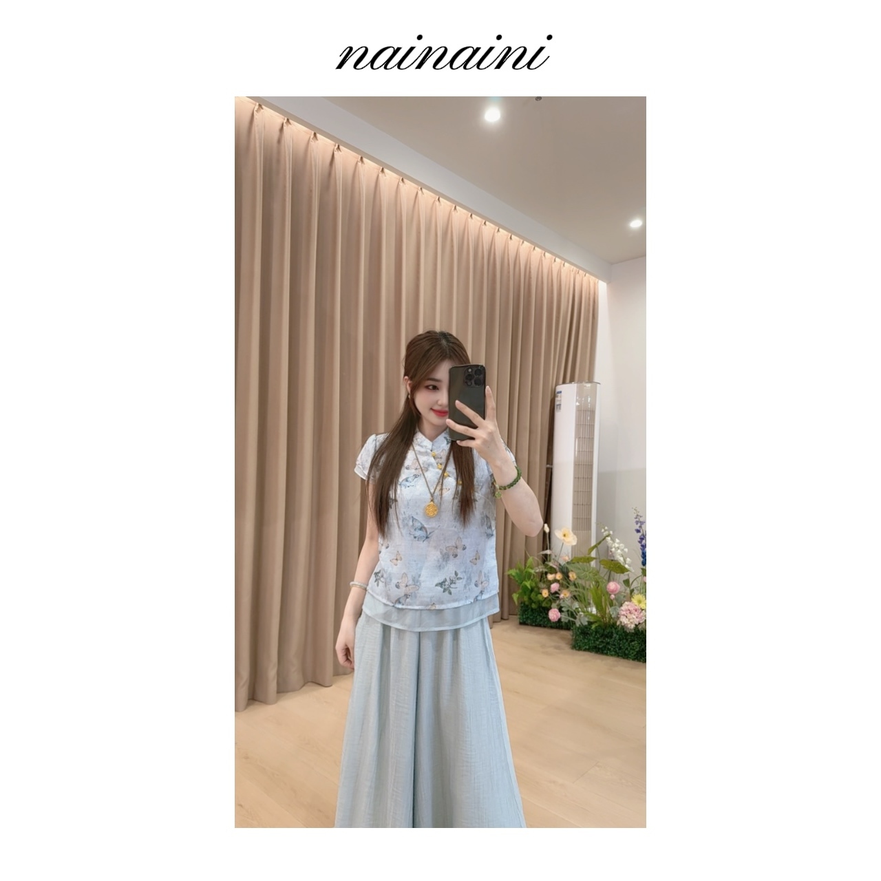 奈奈妮【青花美人】上衣女2025小个子夏季新款新中式2062