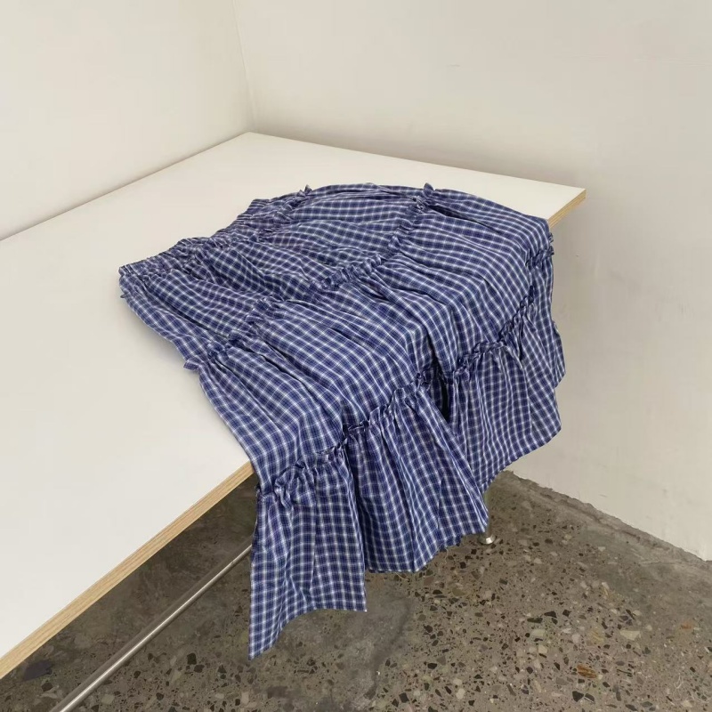 减龄文艺格子木耳边半身裙 NO.退NO.换