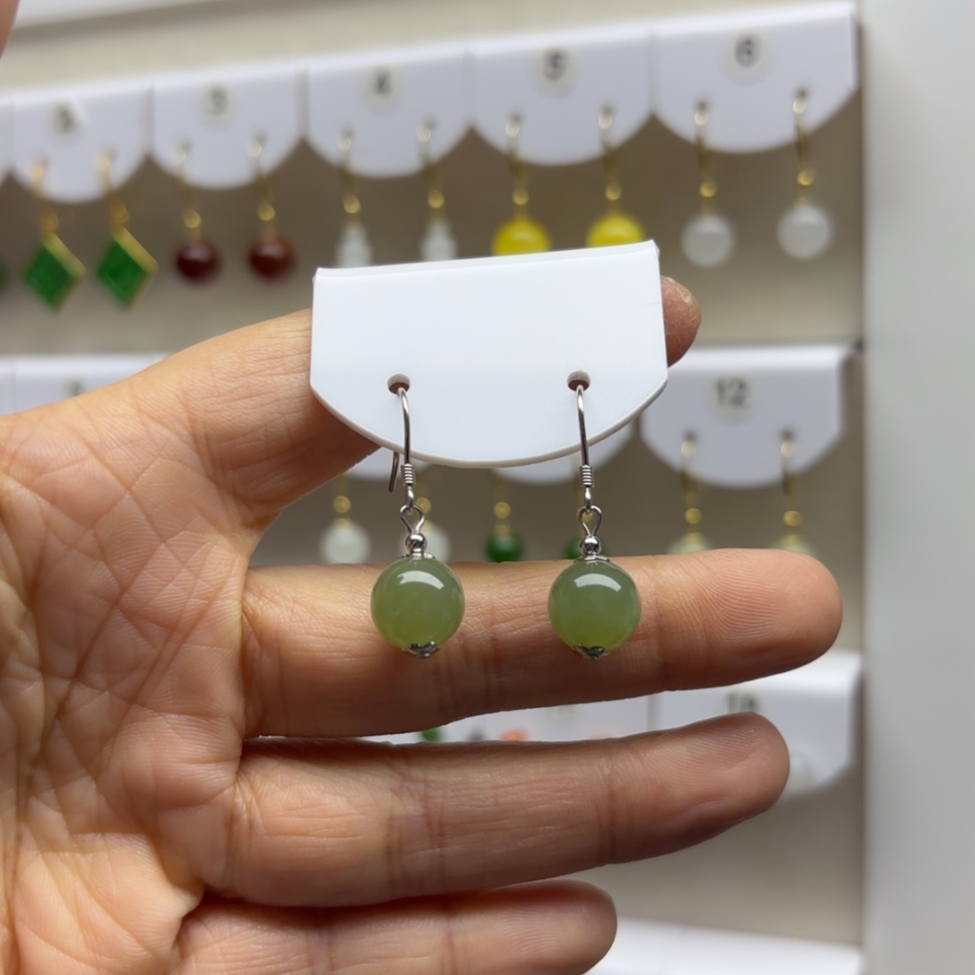 和田玉银S925镶嵌耳饰