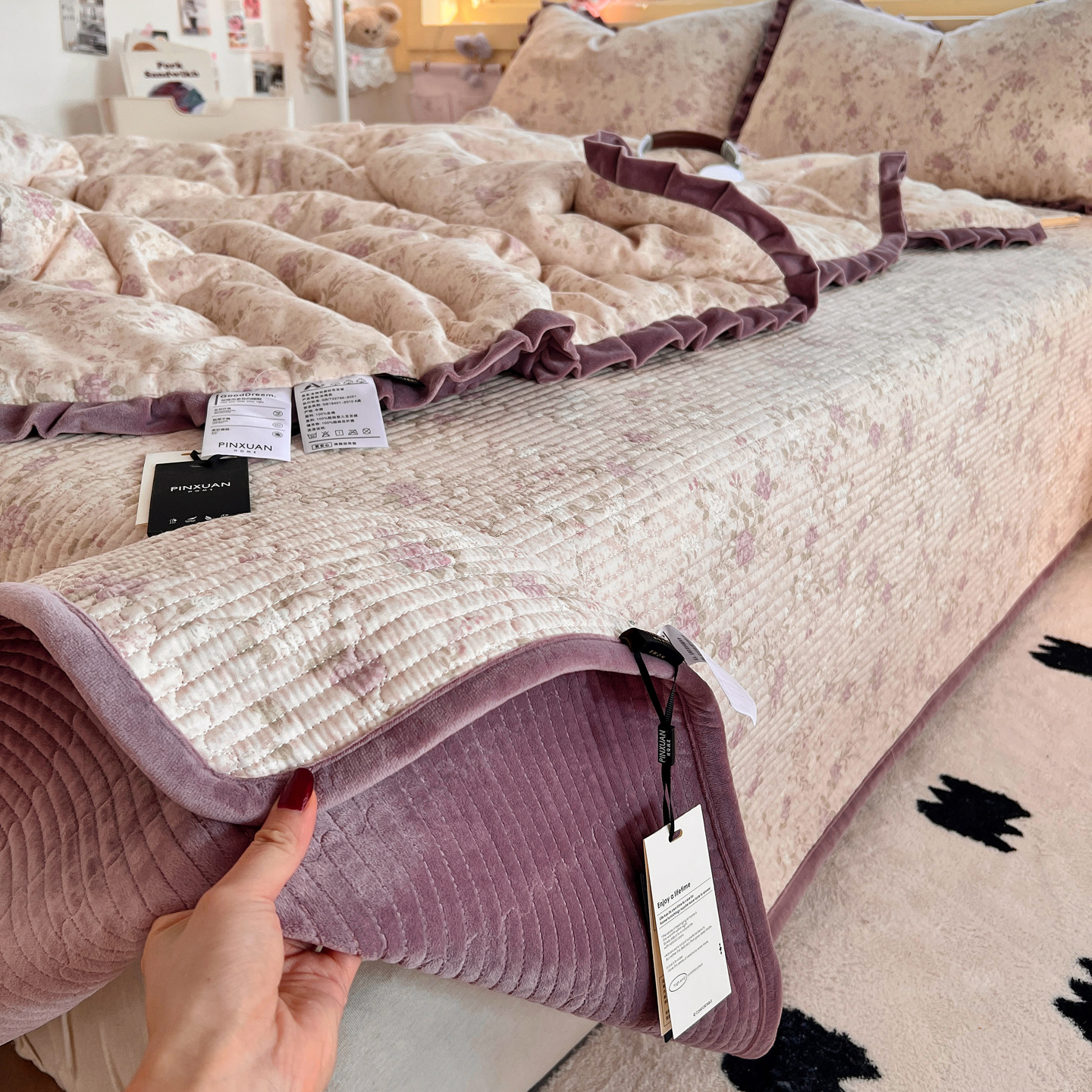 【棉加绒床盖】全棉加厚床盖四季款双面绗缝夹棉床盖床盖韩式炕盖