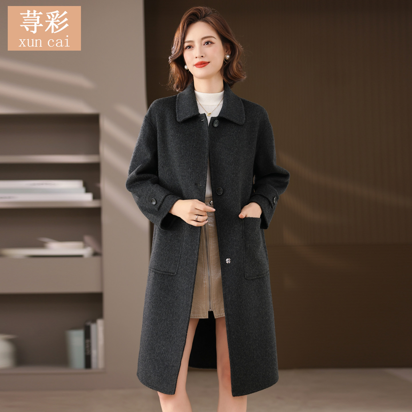 妈妈中长款双面绒大衣女时尚新款羊毛外套中年高端气质骆驼绒冬装