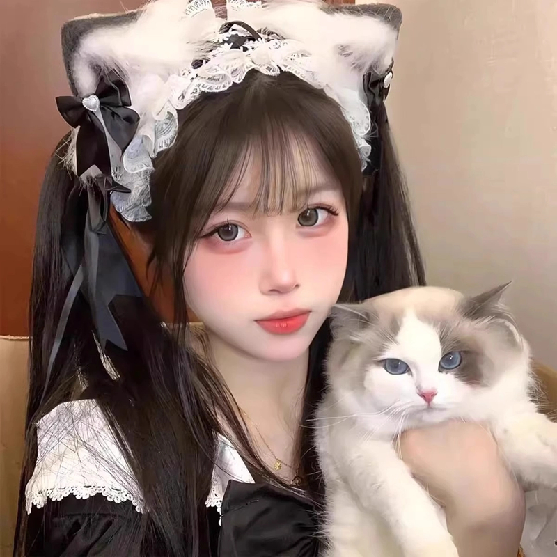 仆人可爱猫耳朵发箍女cos仆人洛丽塔发夹头饰蝴蝶结猫娘兽耳发饰
