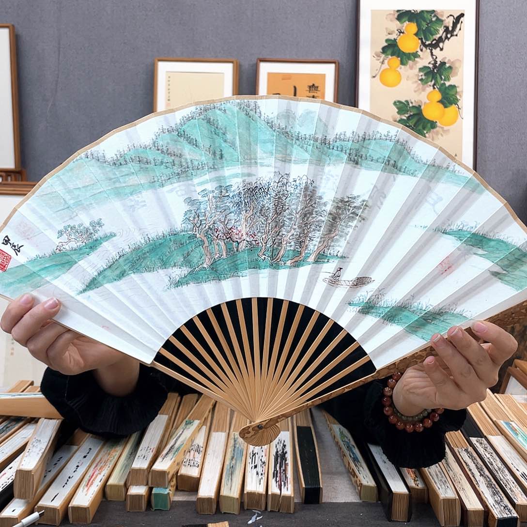 国画95寸梅妃-纯手绘-文玩扇骨（默认粘好）