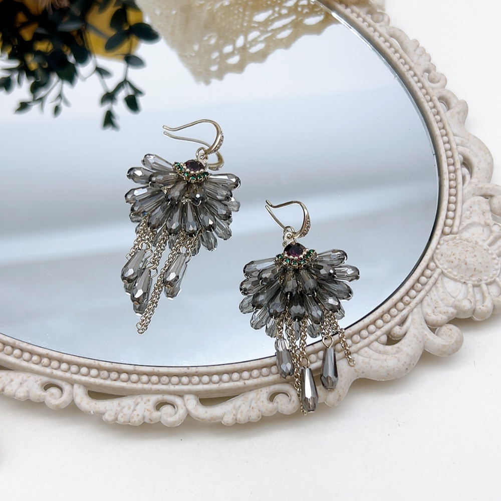 铜合金仿水晶耳饰 02982 好啊商店 孔雀灰水J耳坠