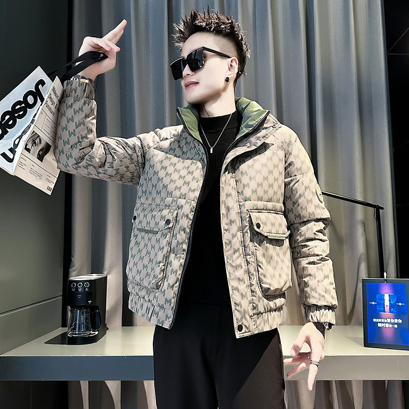 【奥莱断码】高端满印花棉衣外套男痞帅立领工装棉袄2025新款潮流