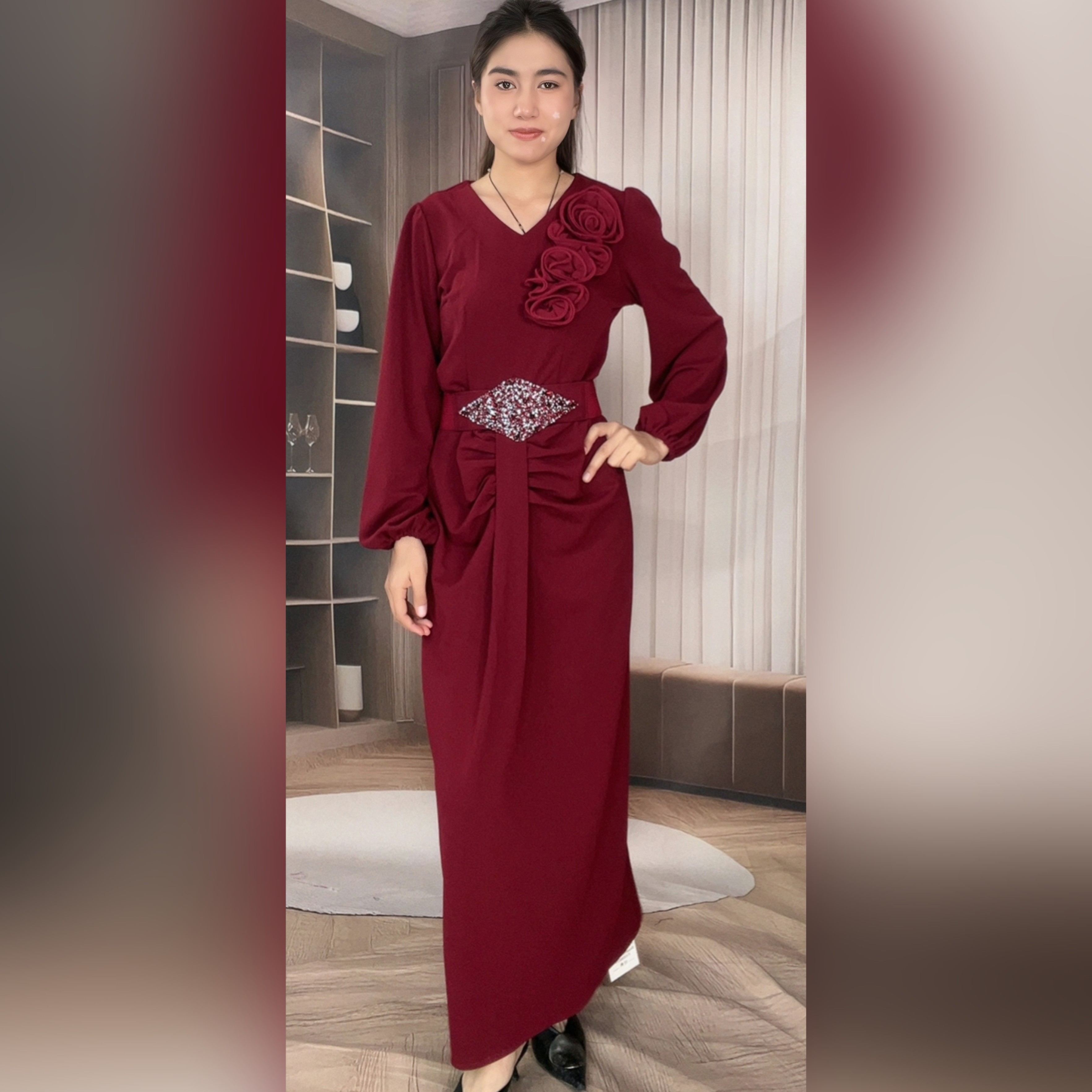 【144】法式轻奢气质收腰红色连衣裙秋季新款高级感显瘦长裙