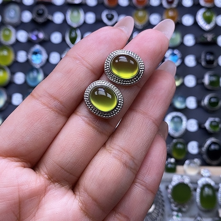岫玉耳钉银S925镶嵌美*