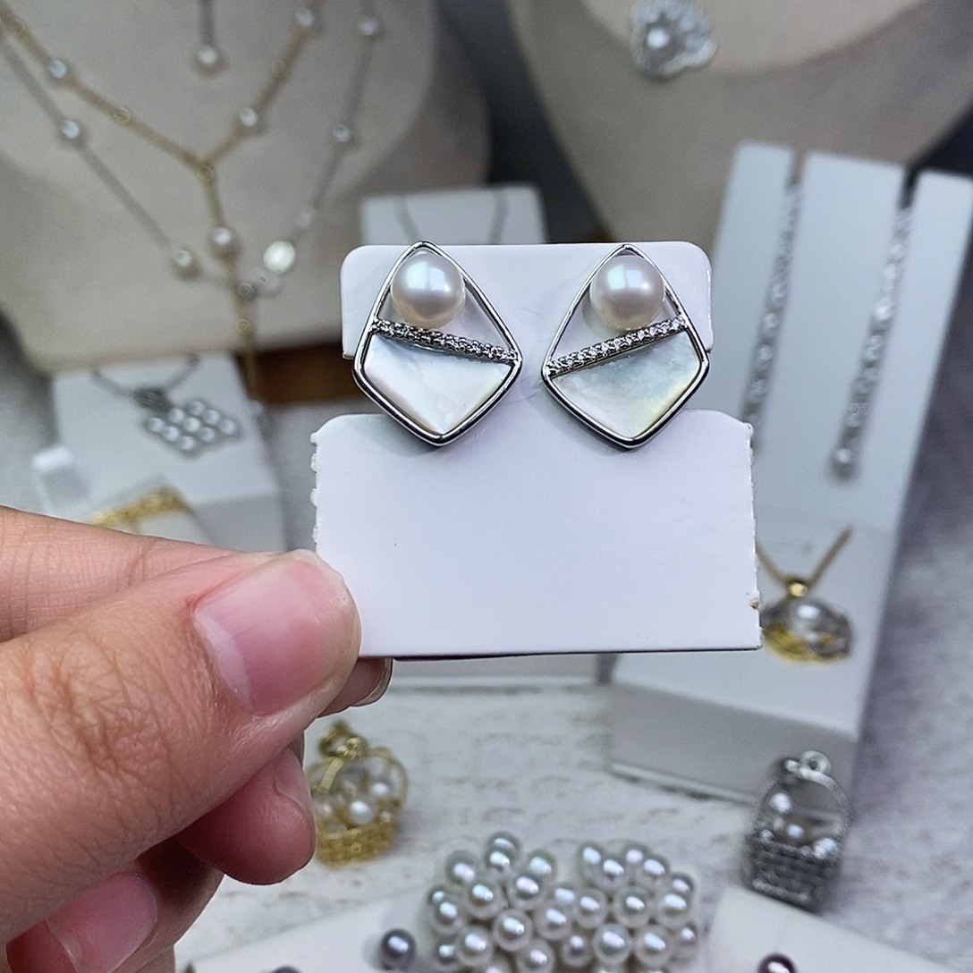 淡水珍珠耳饰银S925镶嵌