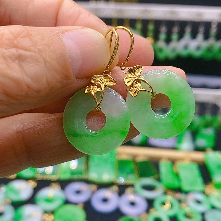 翡翠耳饰18K金镶嵌耳坠