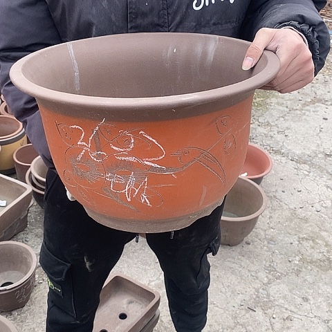 紫砂中国宜兴紫砂花盆，