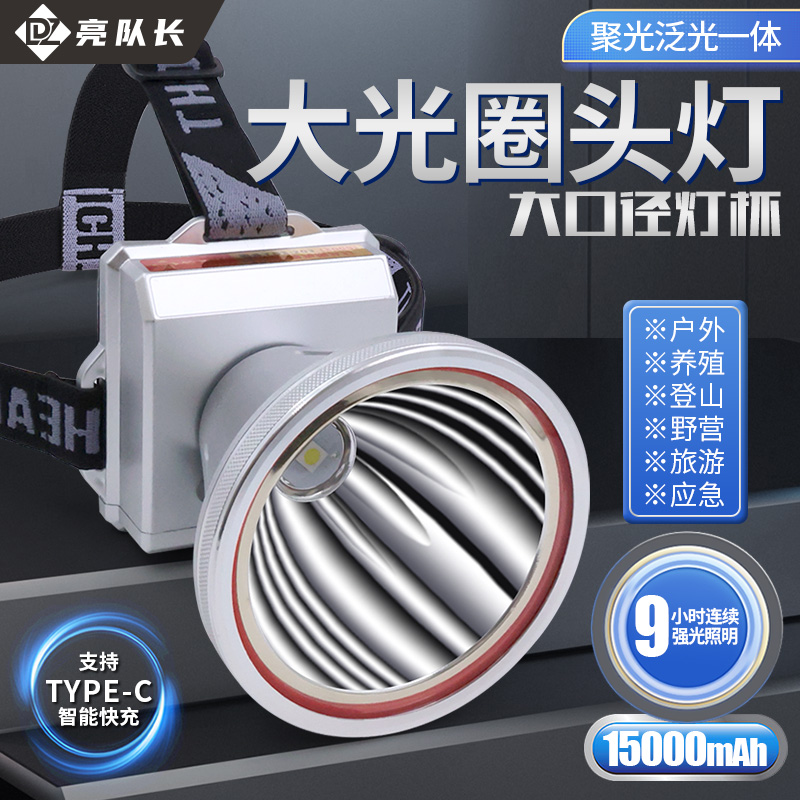 【蜈蚣灯】亮队长铝合金圈头灯大光圈远射充电户外照明灯头戴式503