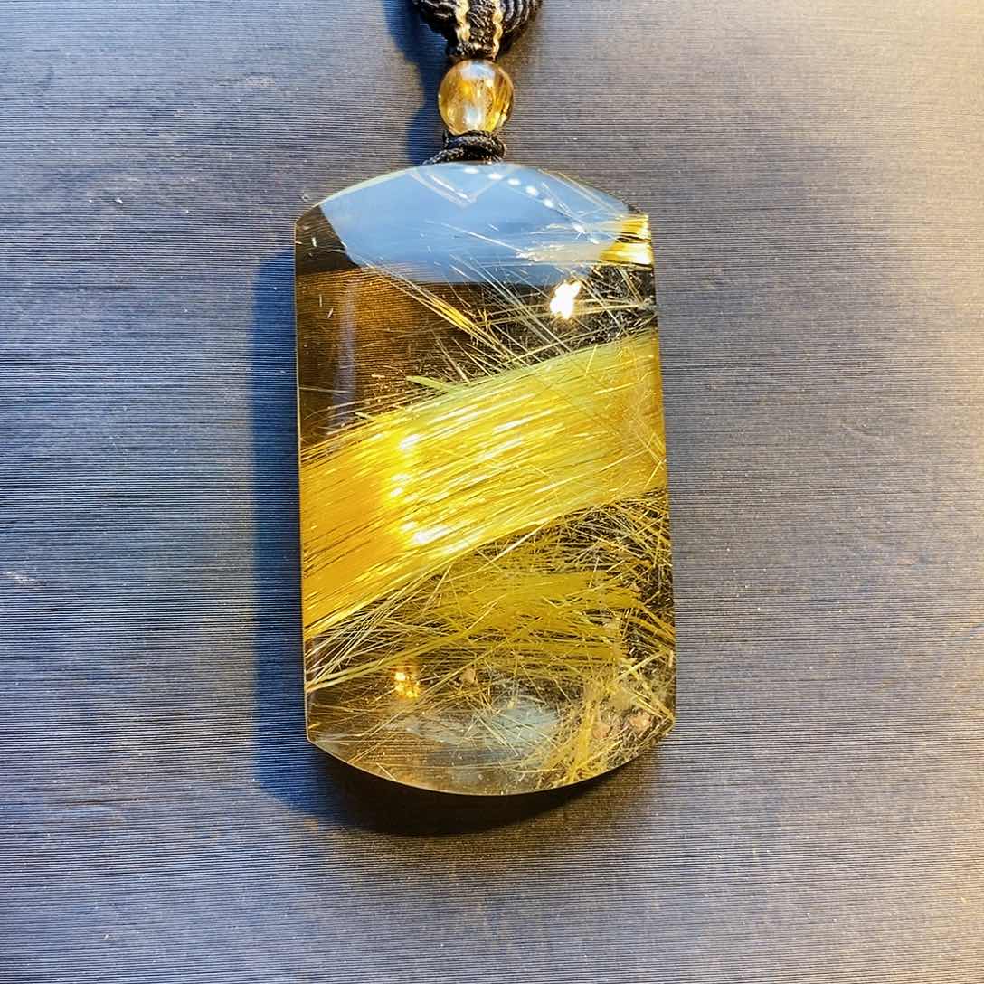 发晶颈饰未镶嵌天然金发晶无事牌吊坠