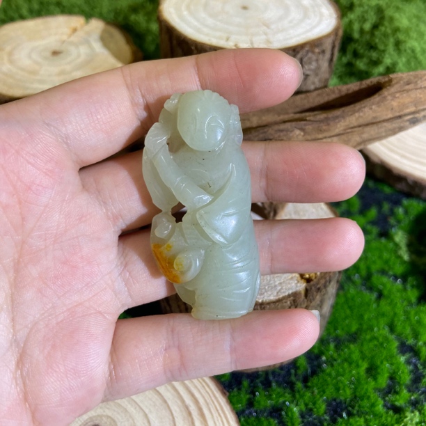 手工雕刻 如意童子 手把件