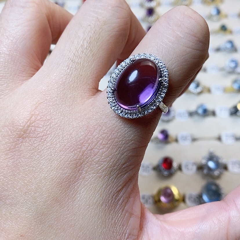 【闪购商品】紫晶戒指银S925镶嵌懒**名新疆西藏不包邮