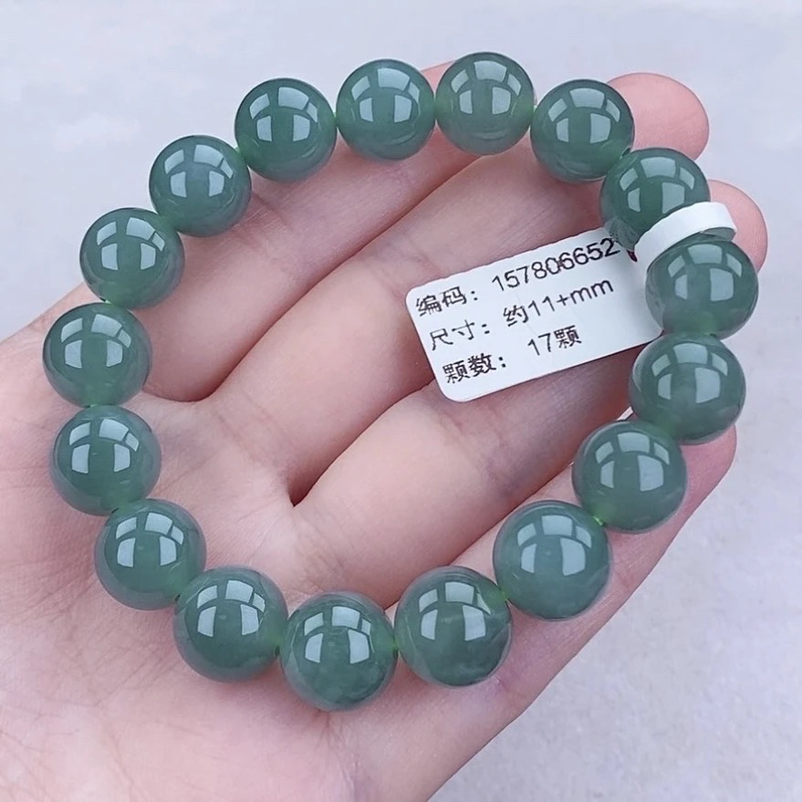绿色翡翠手串 卡11+ 天然A货 冰满绿圆珠手串 精美 气质 玉手串