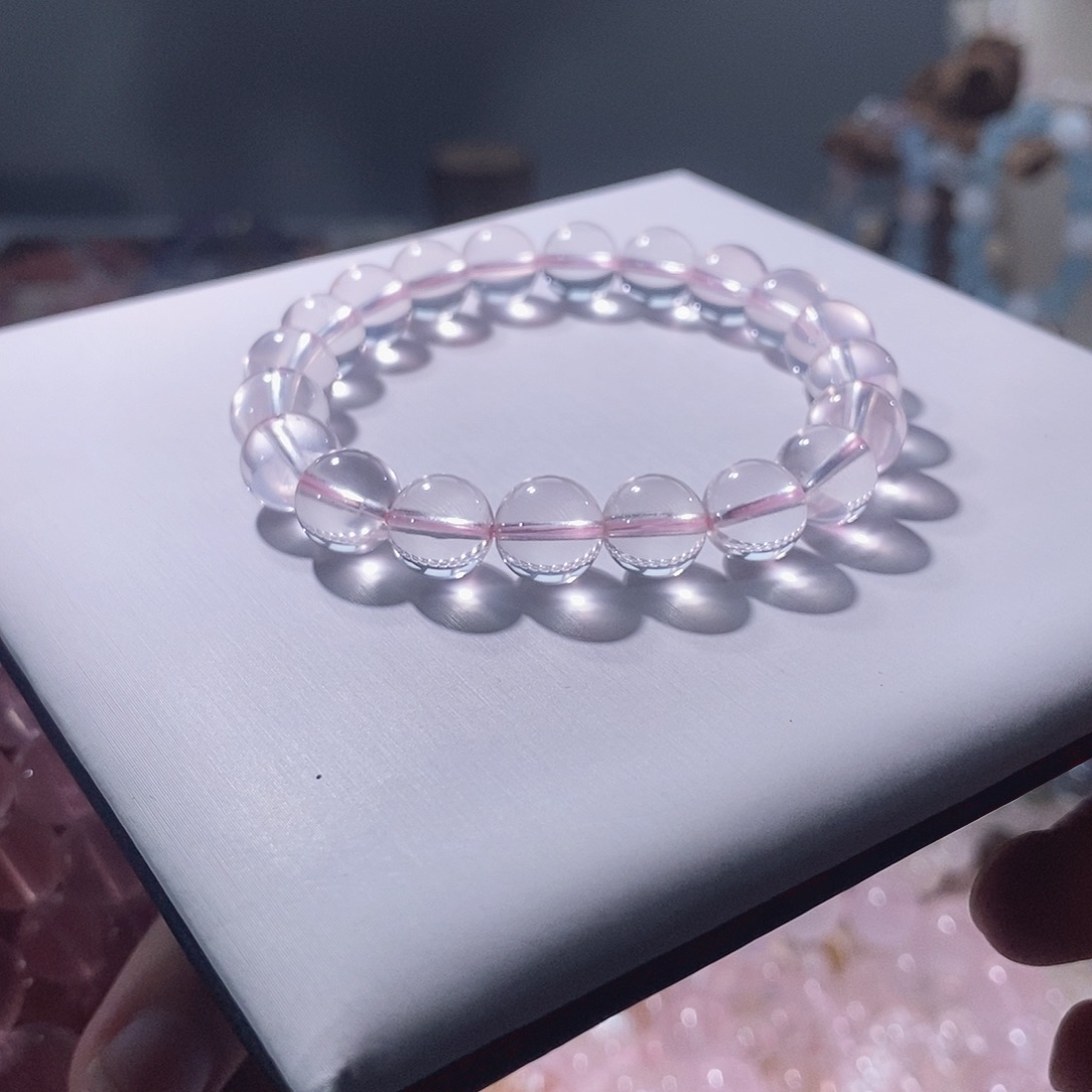 手串银S925镶嵌水晶9咪加莫粉