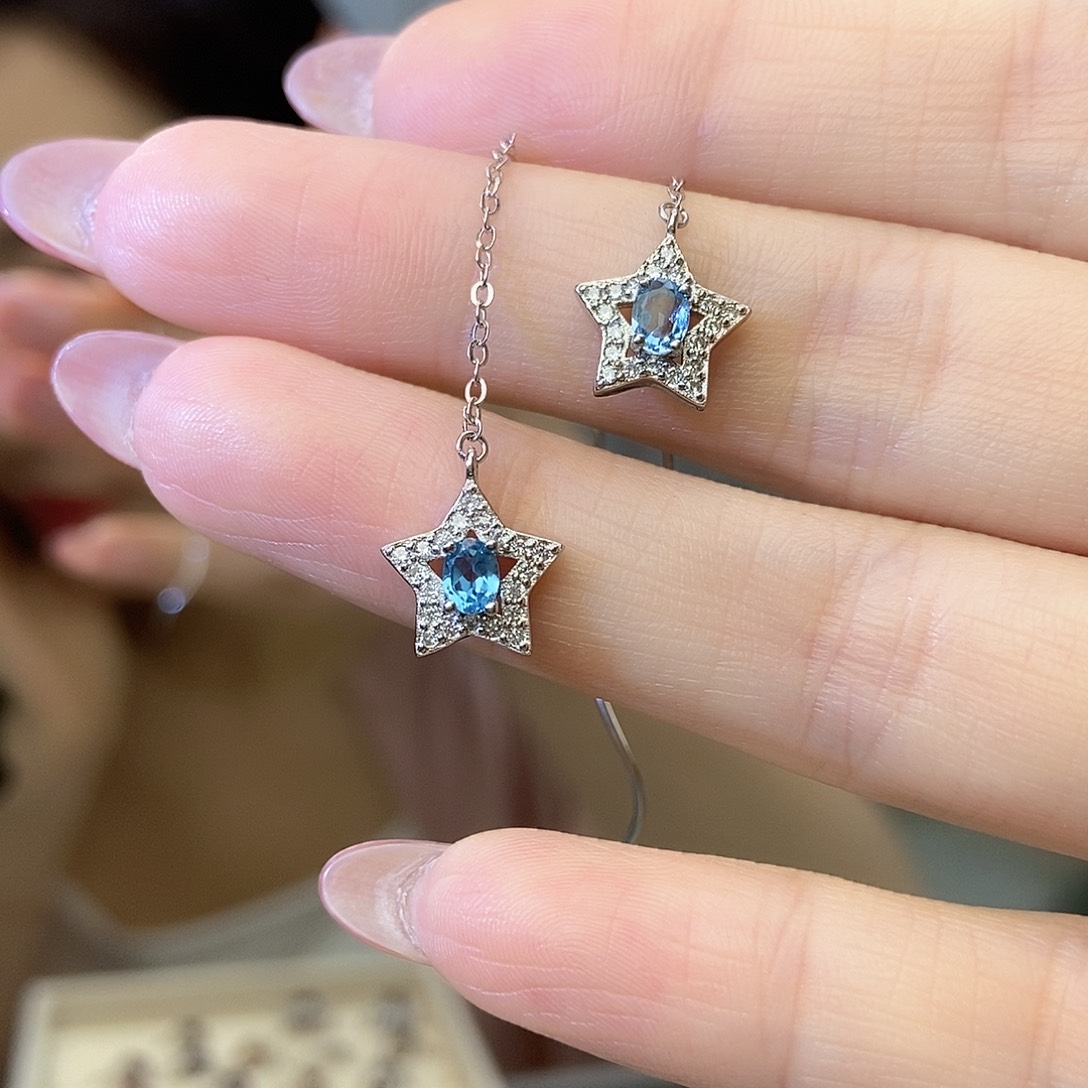 托帕石耳钉银S925镶嵌