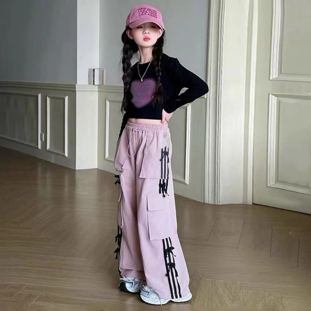 女童2025春季新款可抽绳洋气工装休闲裤B0013