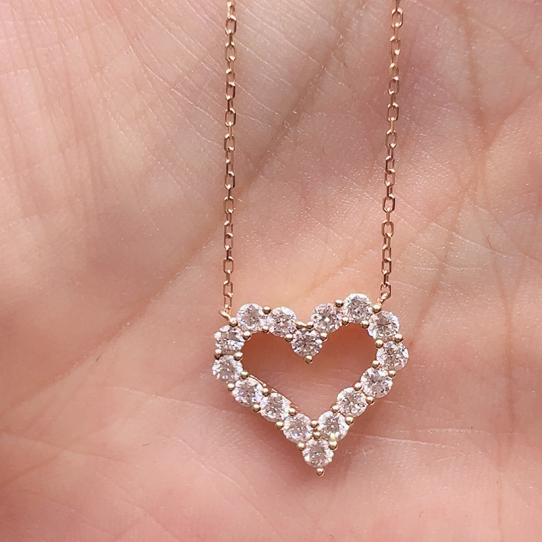 项链18K金镶嵌实验室培育钻石0.797ct K玫瑰金心形项链45cm