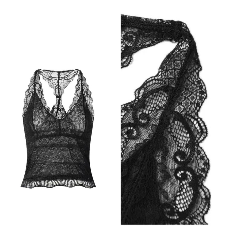 【梦境】高级透视感低V领修身性感复古蕾丝叠穿背心