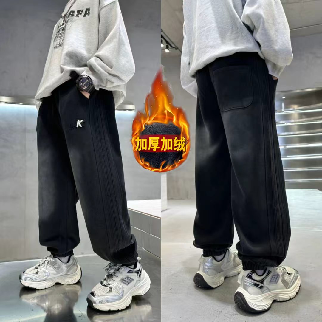 【加绒/不加绒】男童宽松童裤运动加厚休闲裤中大童保暖裤子童装男