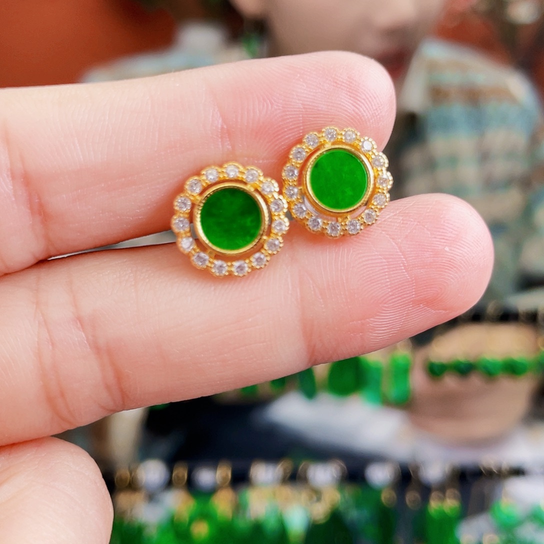 翡翠银S925镶嵌耳饰