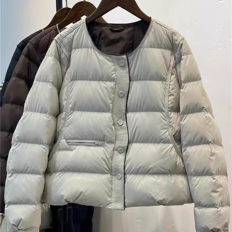 女款圆领简约轻薄复古休闲女装保暖短款宽松羽绒服