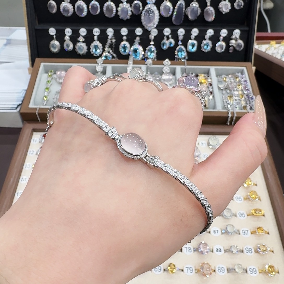 仙***i手镯芙蓉石银S925镶嵌