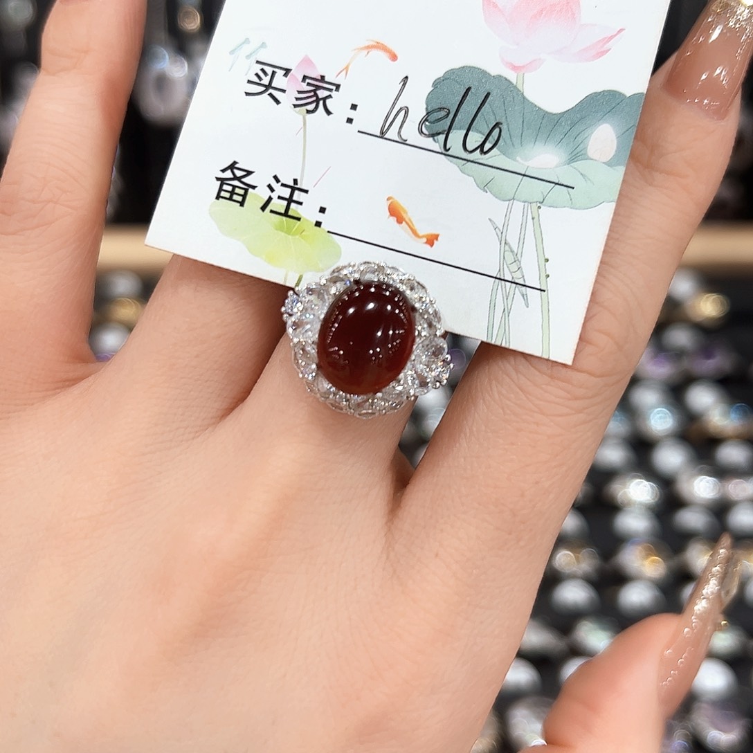 红宝石戒指银S925镶嵌戒指