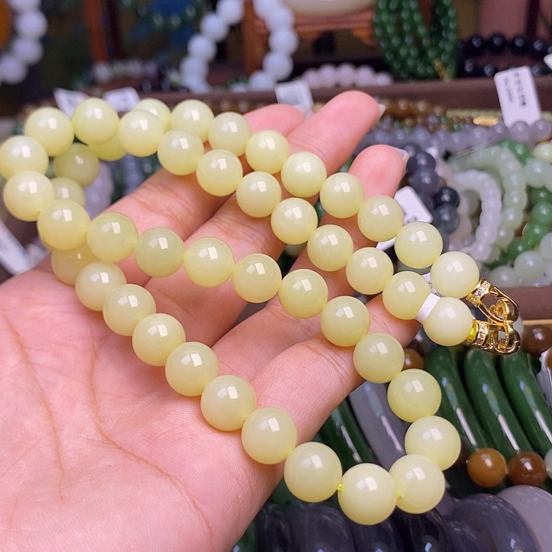 和田玉未镶嵌颈饰黄口鸡油黄特细料项链10mm