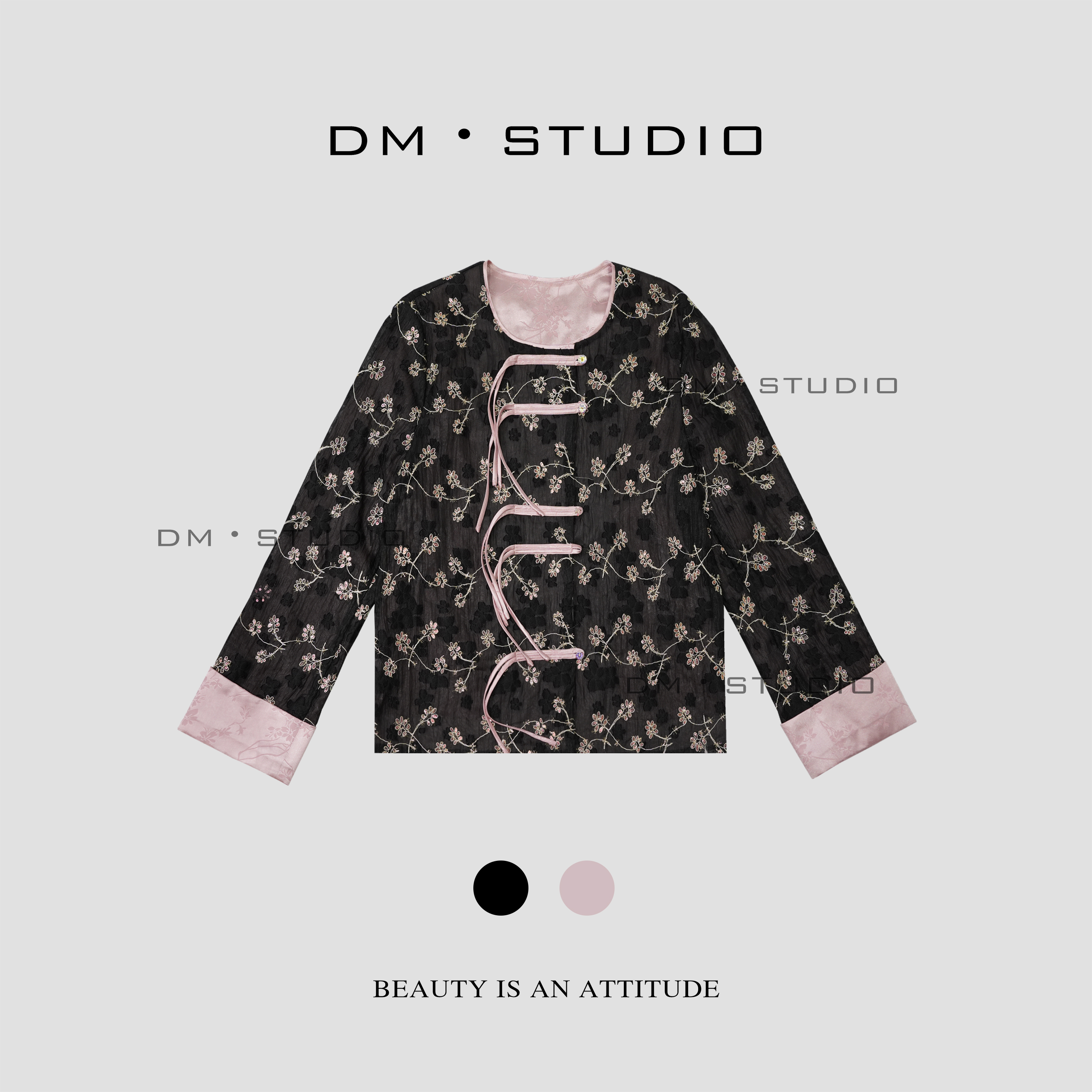 DM•STUDIO/新中式国风设计高级感亮丝细闪碎花ins醋酸衬衣（61010