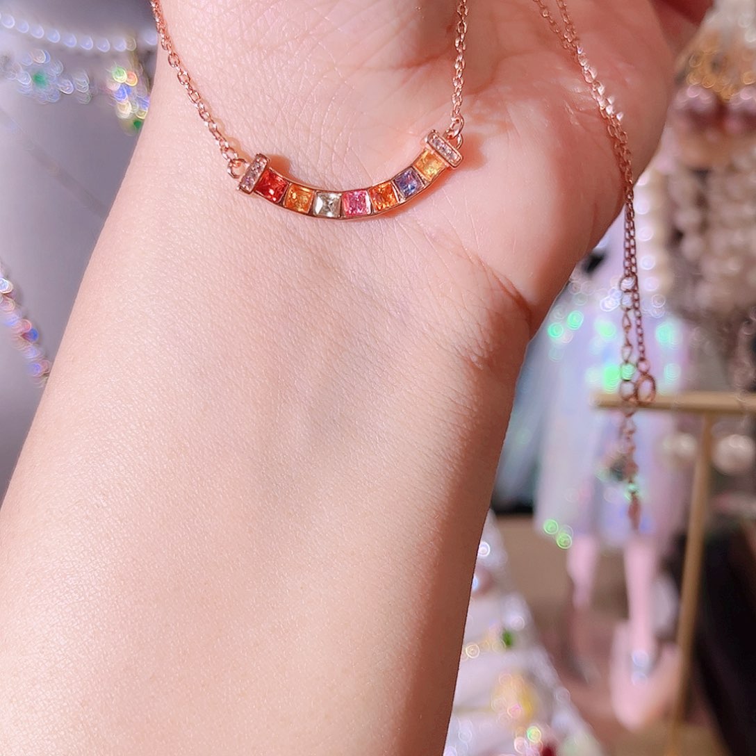 彩色蓝宝石颈饰银S925镶嵌