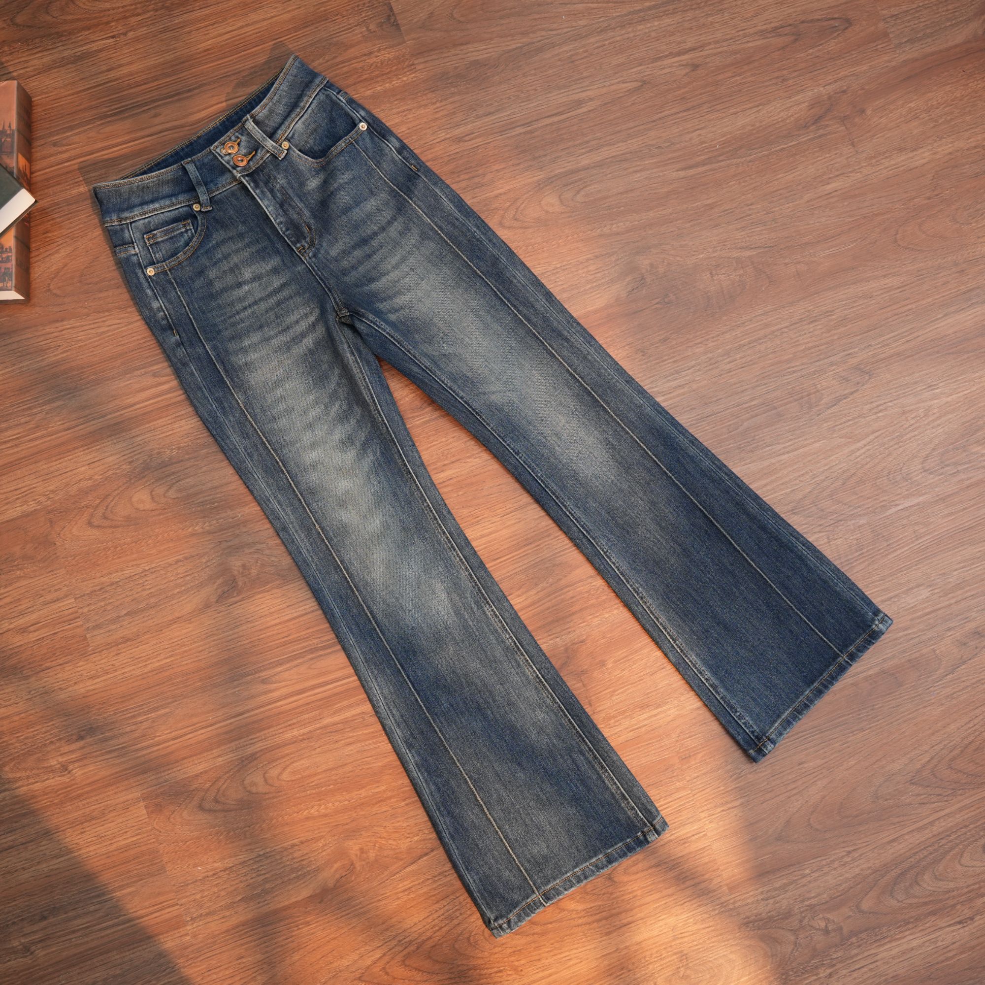 【道森】土耳其四面弹高腰显瘦微喇裤 加绒加厚牛仔裤8005