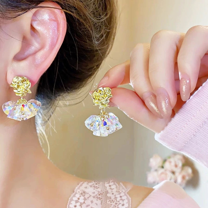 铜合金耳饰 玫瑰花吊坠耳钉小众精致高级感耳环轻奢气质耳饰K1878