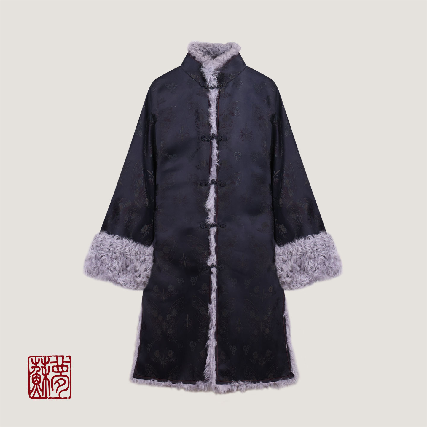 蘇夢【夜未央】青蝶立领对襟皮袄风衣秋冬款外套0105126