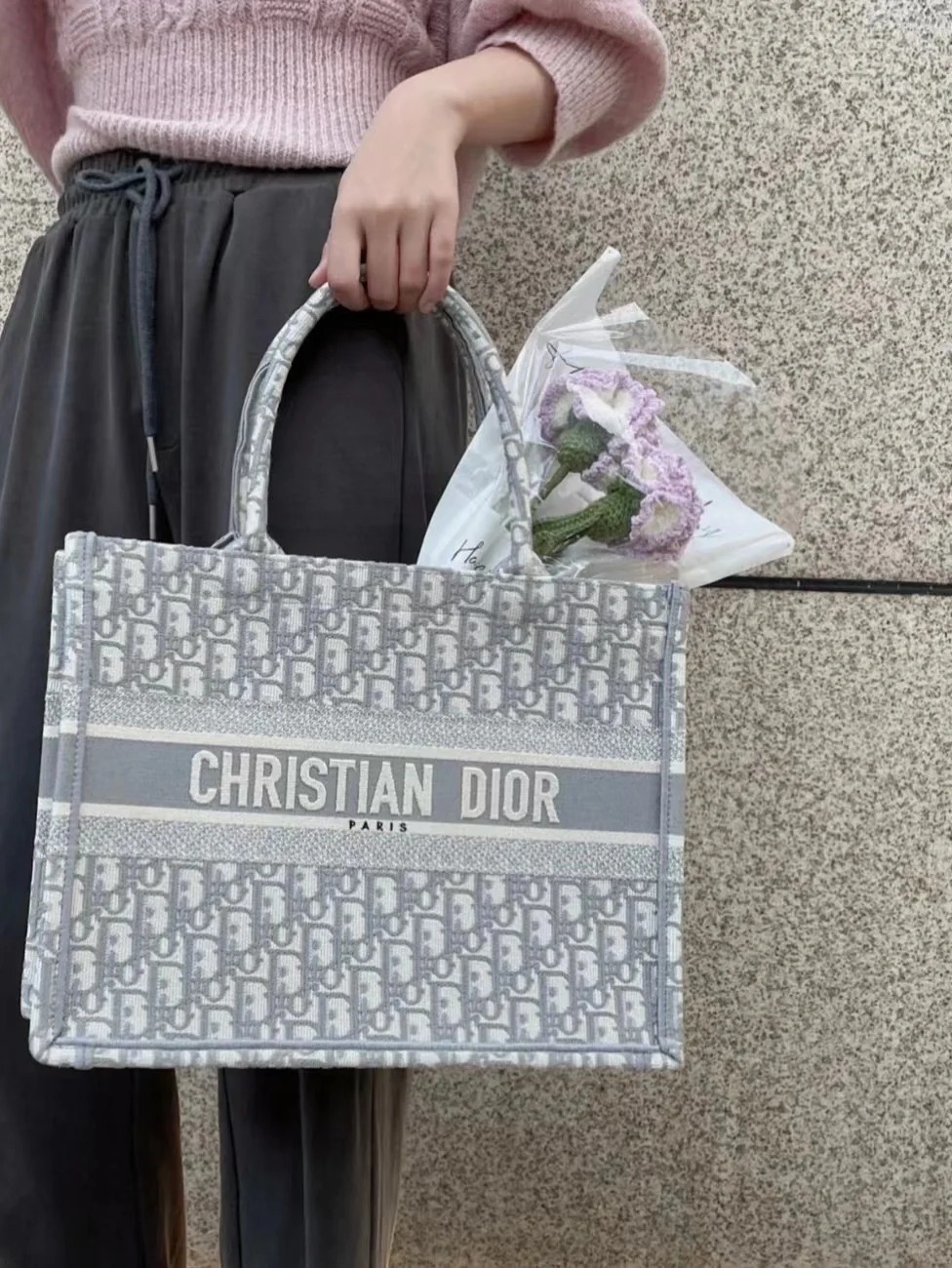 95新 DIOR/迪奥 tote老花中号大象灰/98新/优选