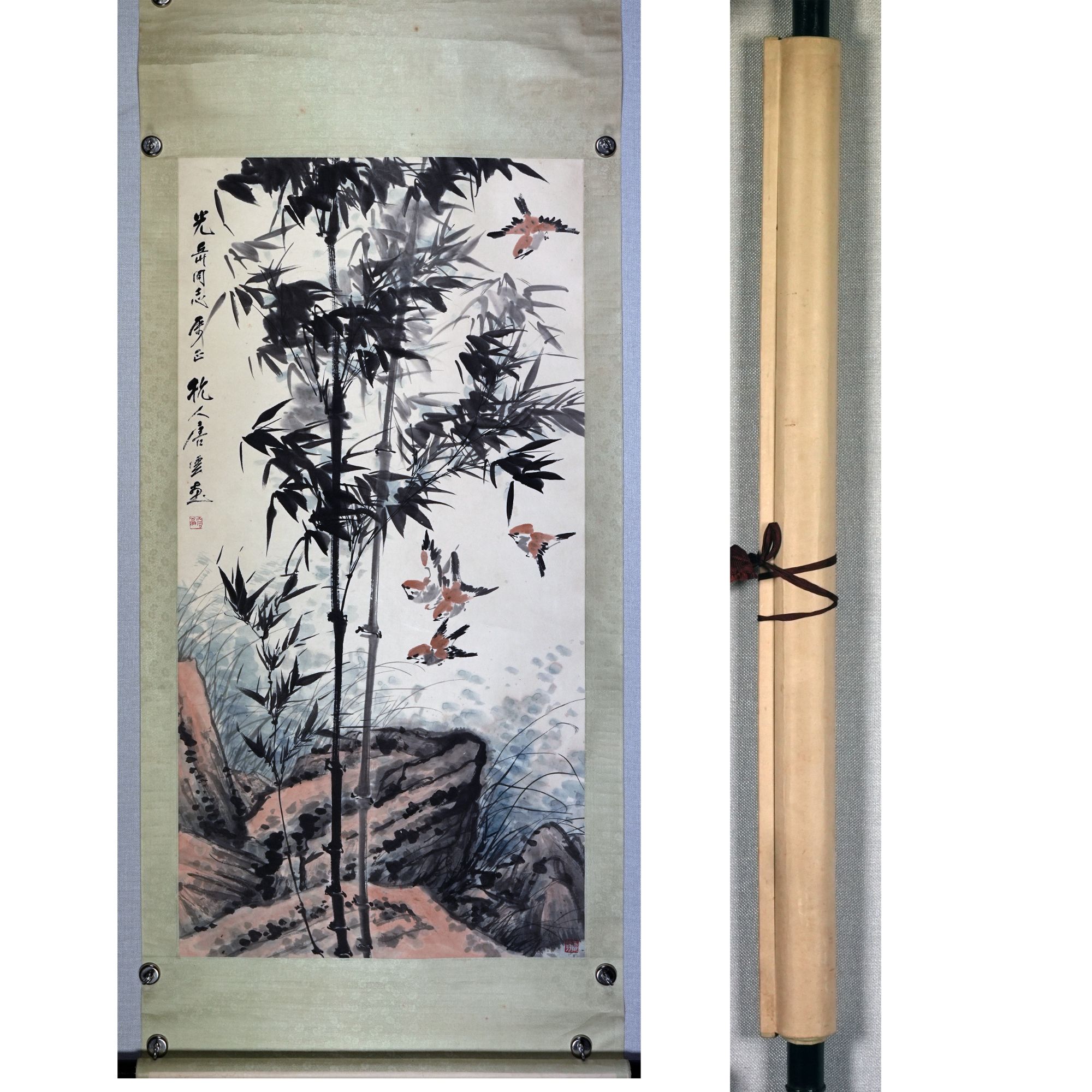 6-3106 竹雀图 唐云 135cm×66cm 约8.0平尺