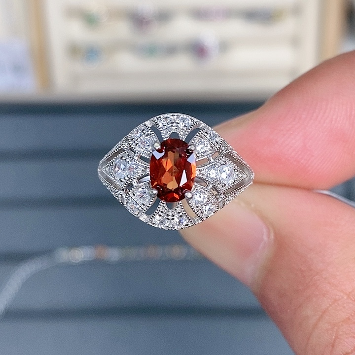 黄晶戒指银S925镶嵌戒指