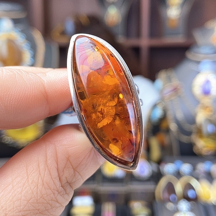 琥珀银S925镶嵌戒指戒指