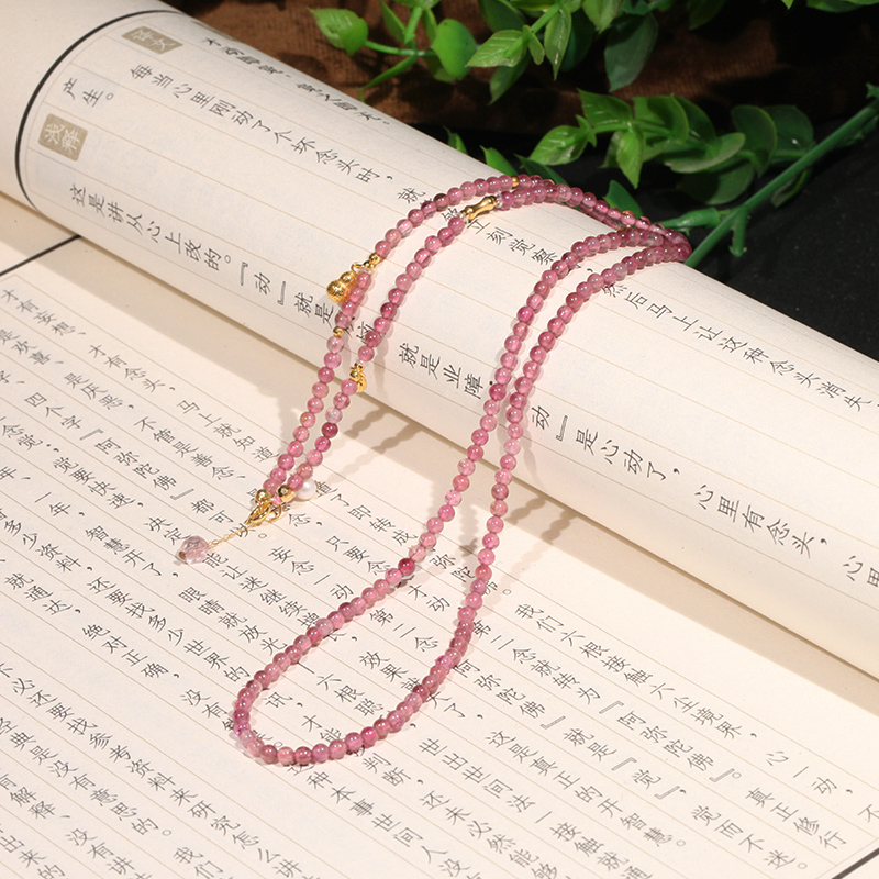 【叶叶珠宝】814粉碧玺项链+18k金 锁骨链 卡2.8mm 周长50cm